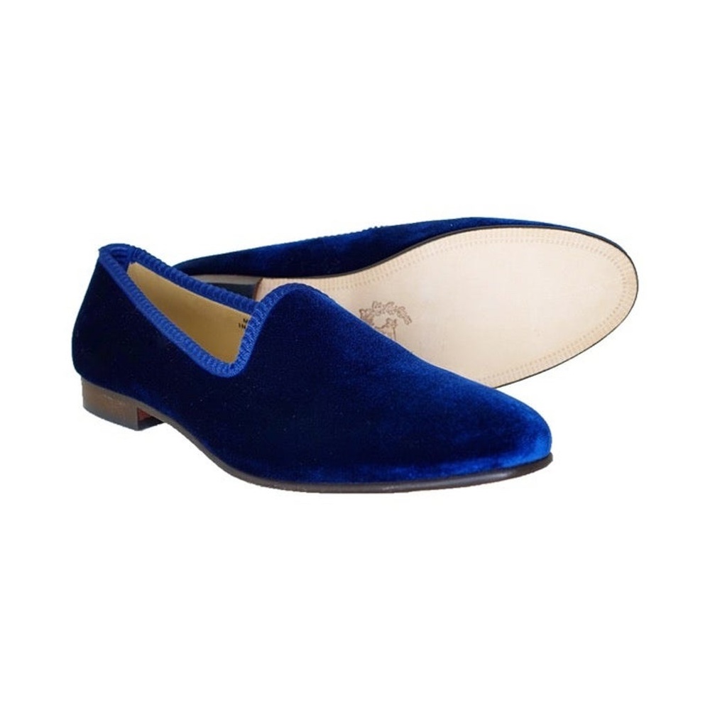 NEW Del Toro Men’s Velvet Slippers Size 8.5–Navy Blue–Handmade in Italy–Luxury